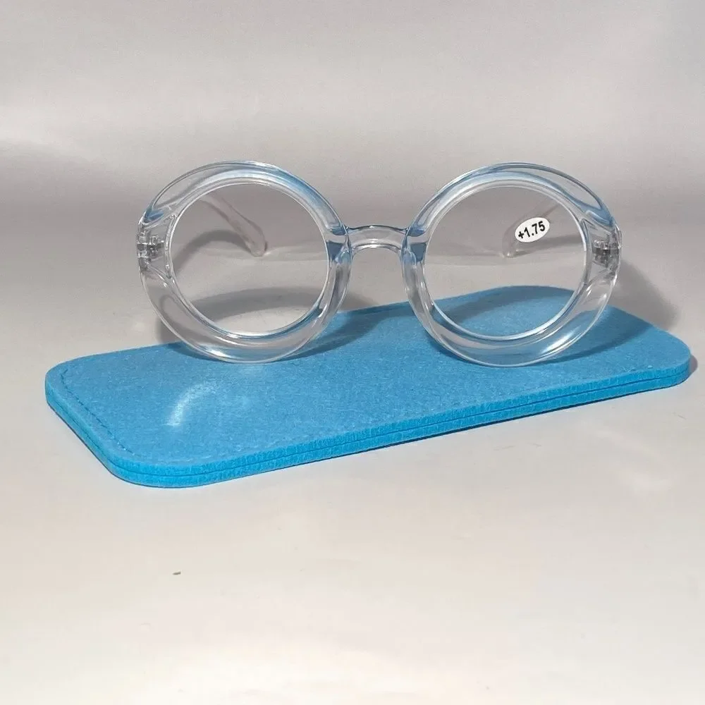1056 Fern Oversized 1.75 Reading Glasses Readers Round Clear Frames NWT